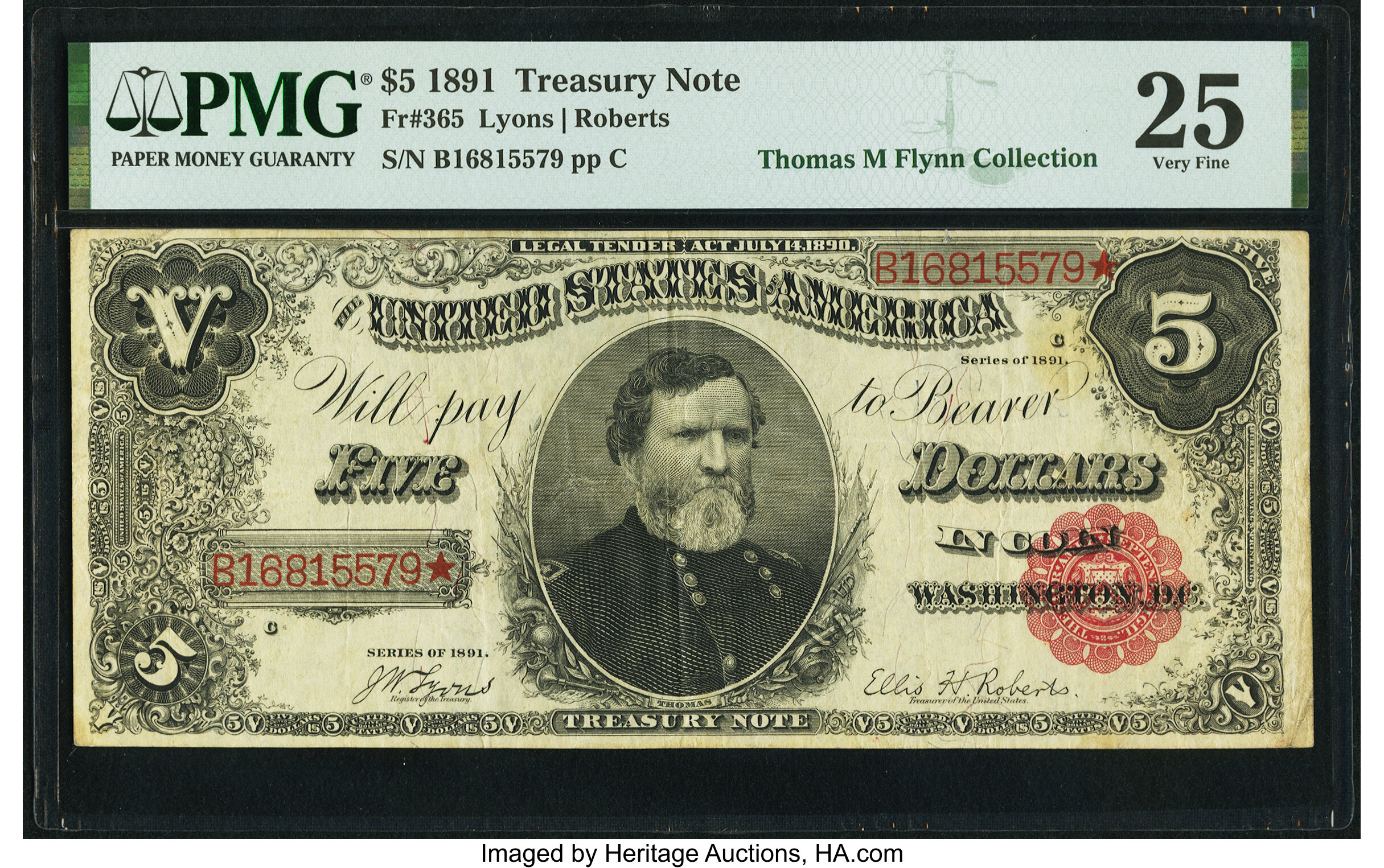 image for: Fr. 365 $5 1891 Treasury Note PMG Very Fine 25....