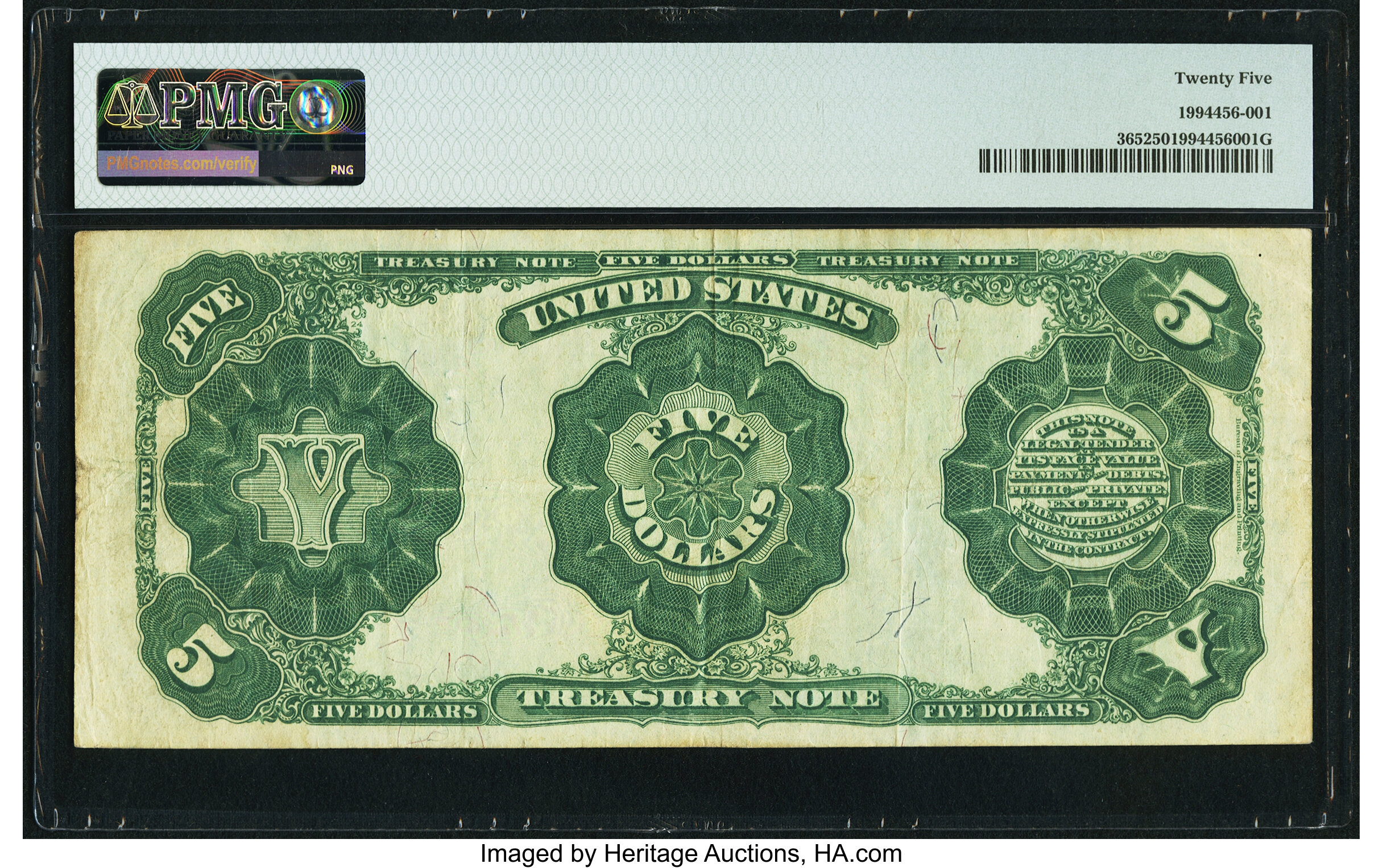 image for: Fr. 365 $5 1891 Treasury Note PMG Very Fine 25....