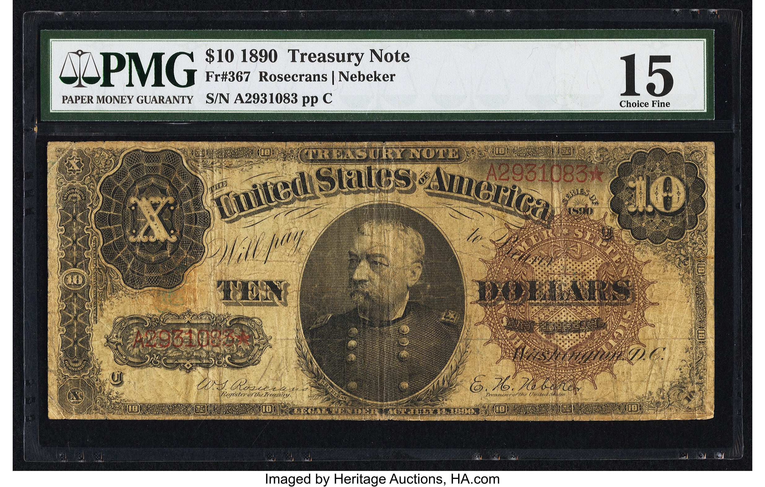 image for: Fr. 367 $10 1890 Treasury Note PMG Choice Fine 15....