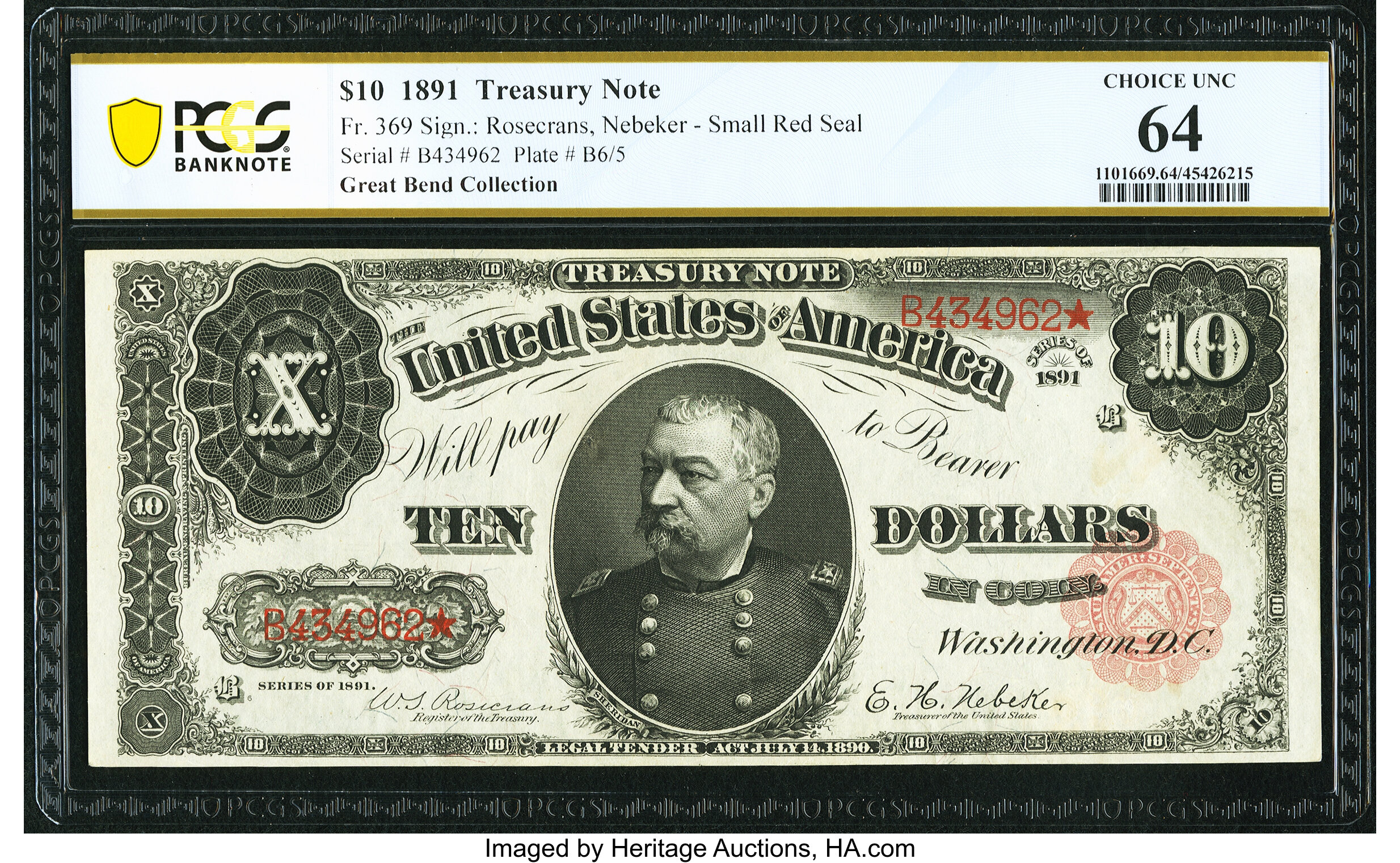 image for: Fr. 369 $10 1891 Treasury Note PCGS Banknote Choice Unc 64....