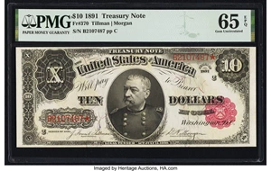 image for: Fr. 370 $10 1891 Treasury Note PMG Gem Uncirculated 65 EPQ....
