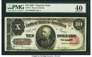 image for: Fr. 371 $10 1891 Treasury Note PMG Extremely Fine 40....