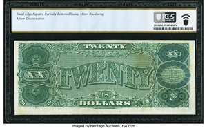 image for: Fr. 374 $20 1890 Treasury Note PCGS Banknote Choice VF 35 Details....