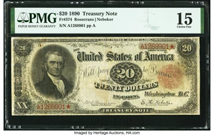 image for: Fr. 374 $20 1890 Treasury Note PMG Choice Fine 15....