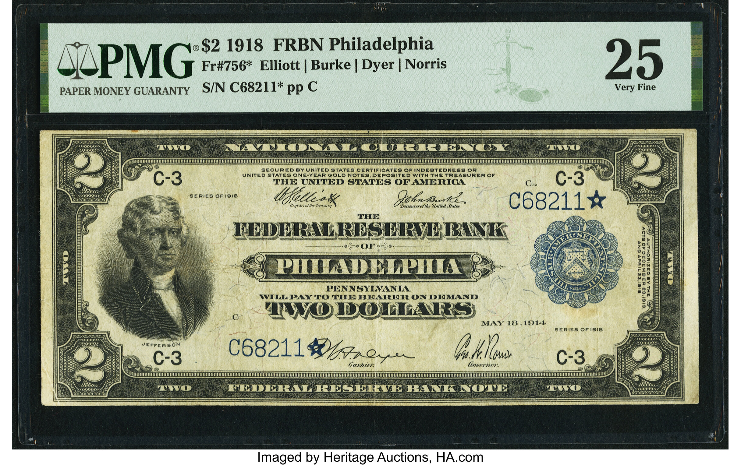 image for: Fr. 756* $2 1918 Federal Reserve Bank Star Note PMG Very Fine 25....