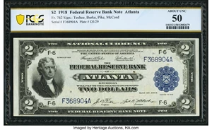 image for: Fr. 762 $2 1918 Federal Reserve Bank Note PCGS Banknote About Unc 50....