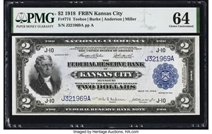 image for: Fr. 774 $2 1918 Federal Reserve Bank Note PMG Choice Uncirculated 64....