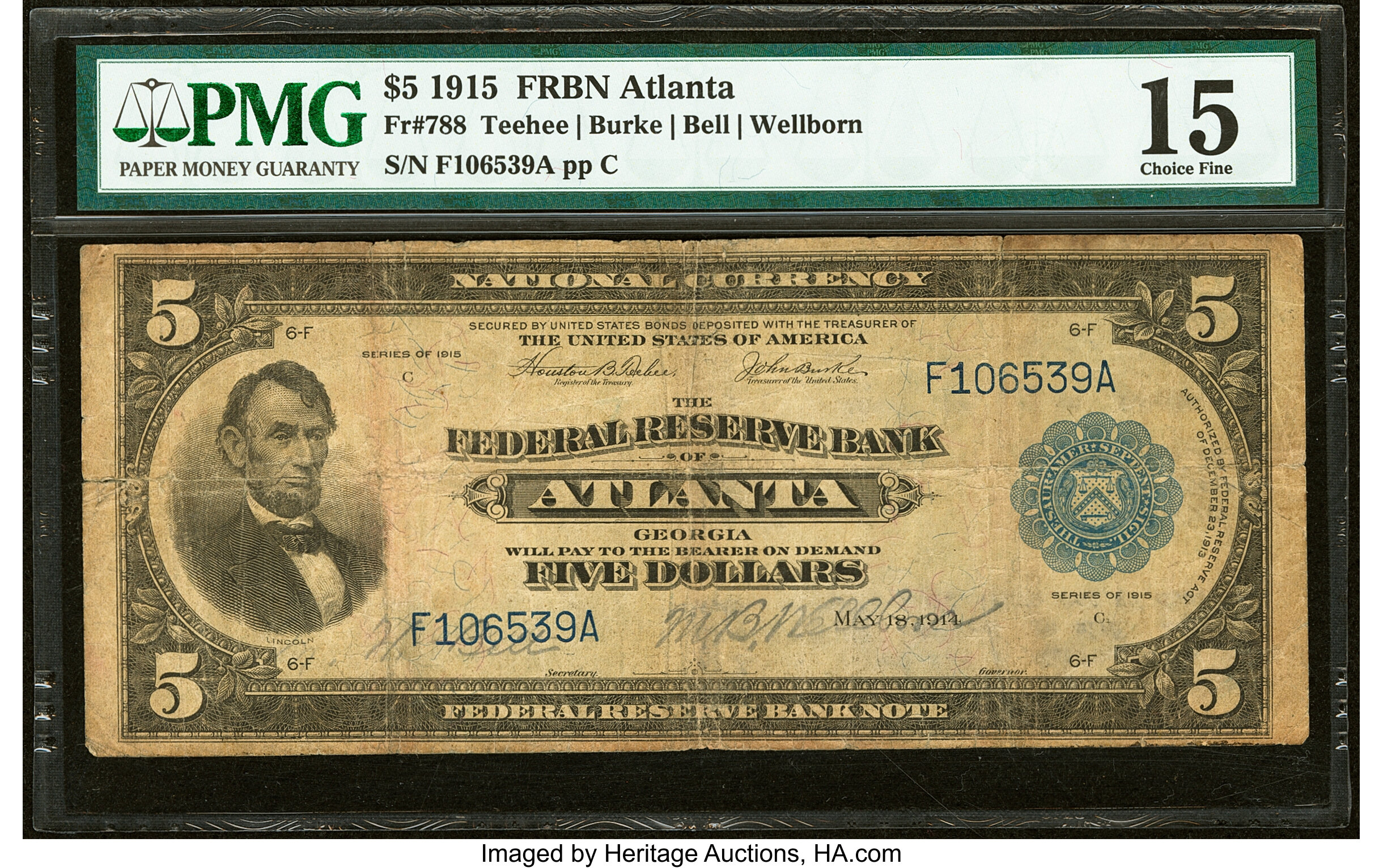 image for: Fr. 788 $5 1915 Federal Reserve Bank Note PMG Choice Fine 15....