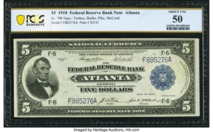image for: Fr. 790 $5 1918 Federal Reserve Bank Note PCGS Banknote About Unc 50....