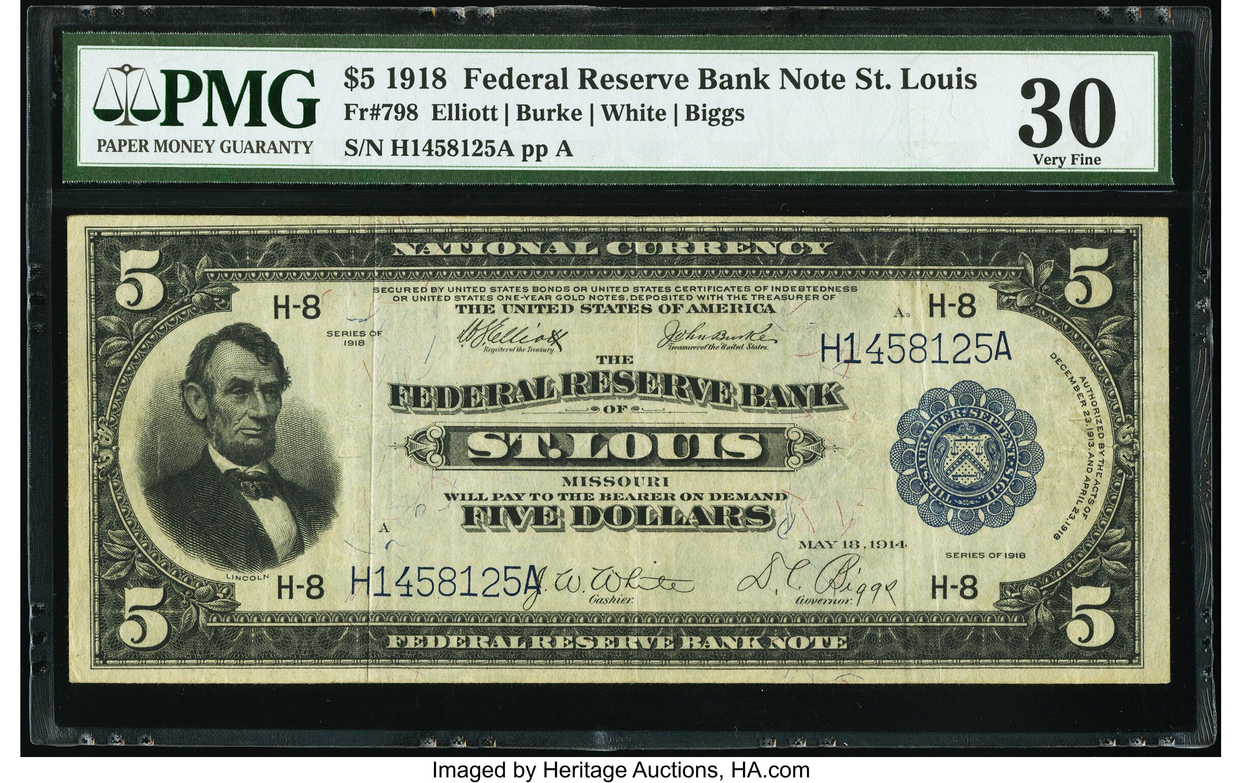 image for: Fr. 798 $5 1918 Federal Reserve Bank Note PMG Very Fine 30....