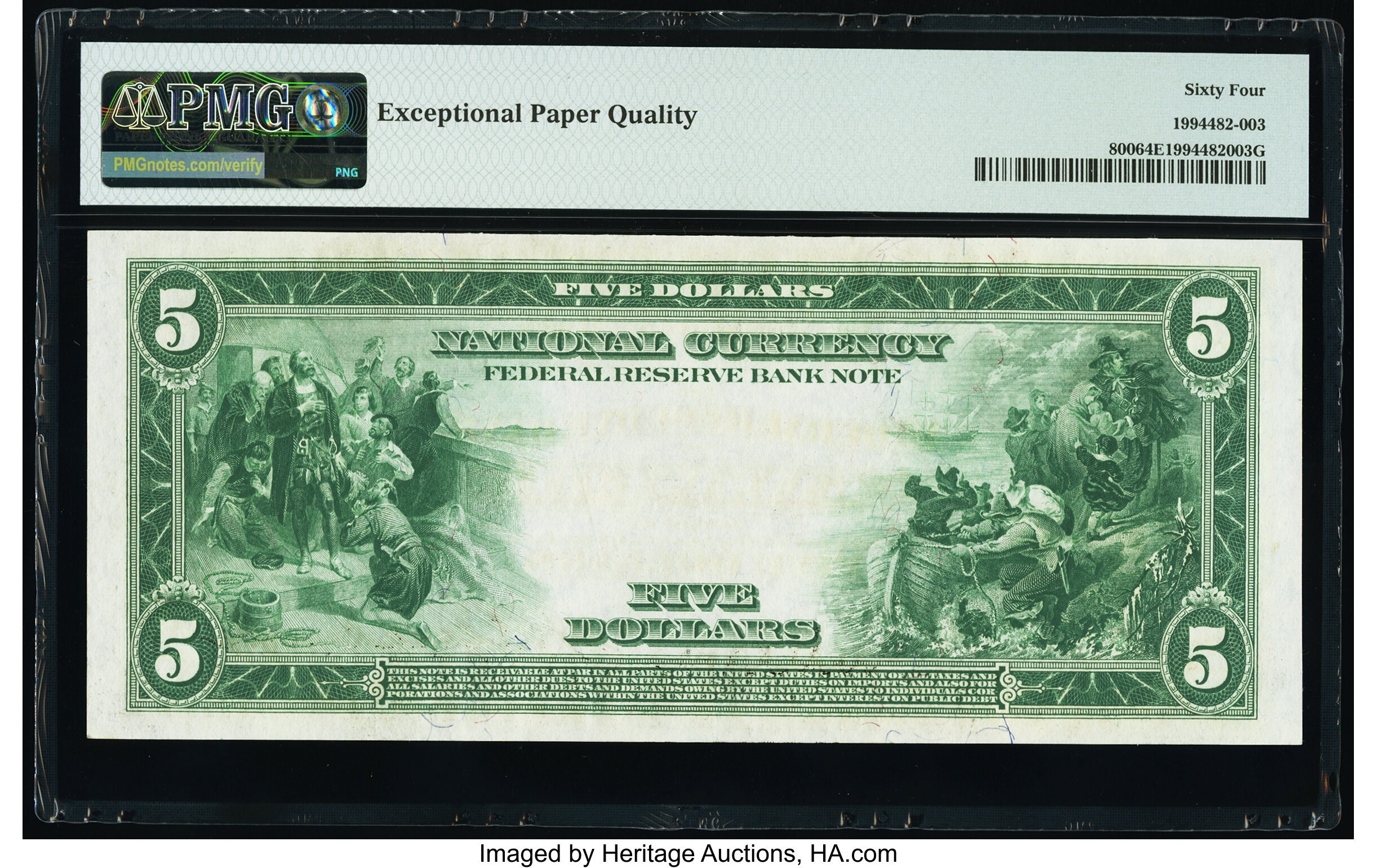 image for: Fr. 800 $5 1915 Federal Reserve Bank Note PMG Choice Uncirculated 64 EPQ....
