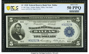 image for: Fr. 807 $5 1918 Federal Reserve Bank Note PCGS Banknote About Unc 50 PPQ....