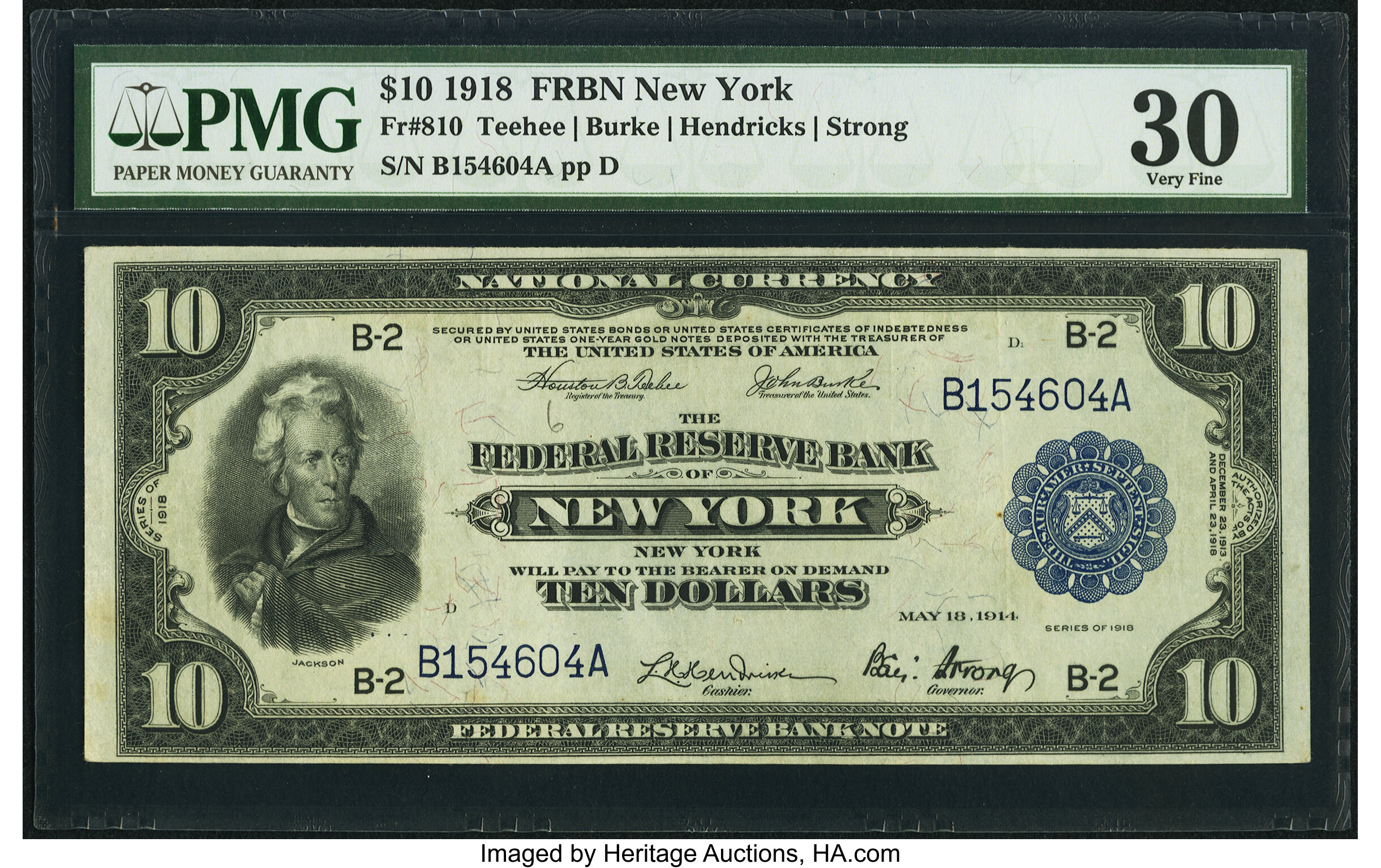 image for: Fr. 810 $10 1918 Federal Reserve Bank Note PMG Very Fine 30....