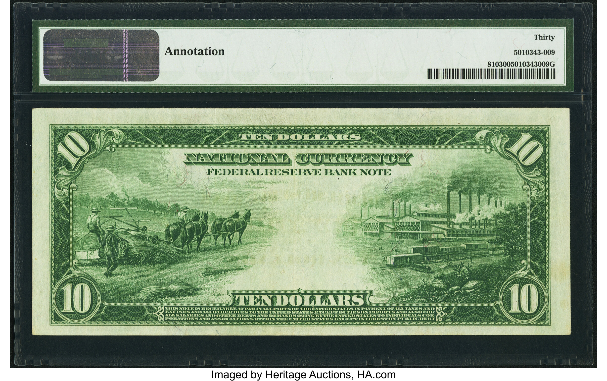 image for: Fr. 810 $10 1918 Federal Reserve Bank Note PMG Very Fine 30....