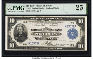 image for: Fr. 815 $10 1918 Federal Reserve Bank Note PMG Very Fine 25....