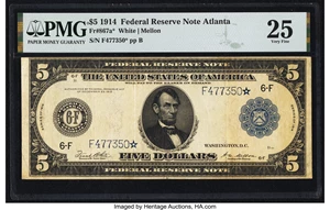 image for: Fr. 867a* $5 1914 Federal Reserve Star Note PMG Very Fine 25....