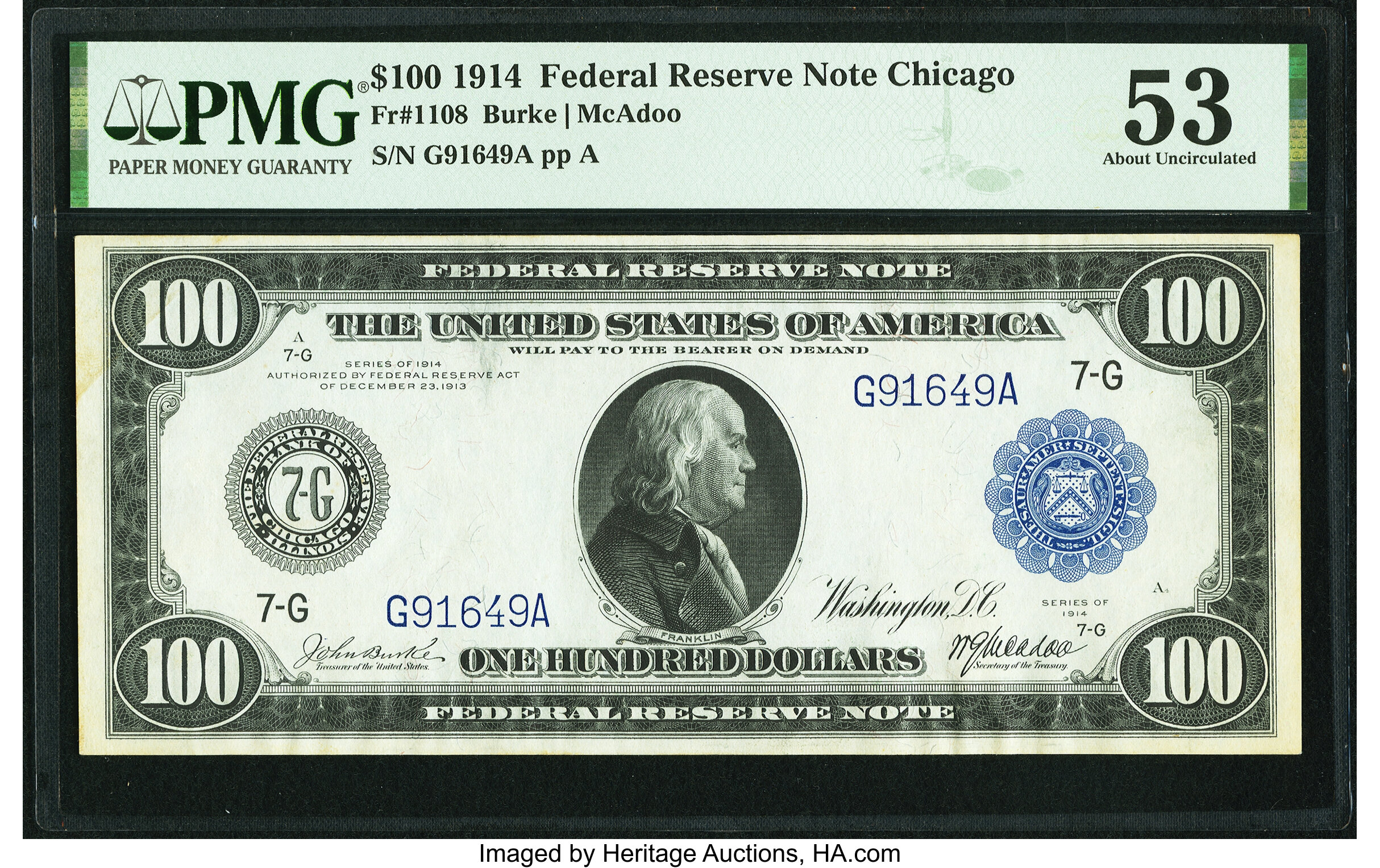 image for: Fr. 1108 $100 1914 Federal Reserve Note PMG About Uncirculated 53....
