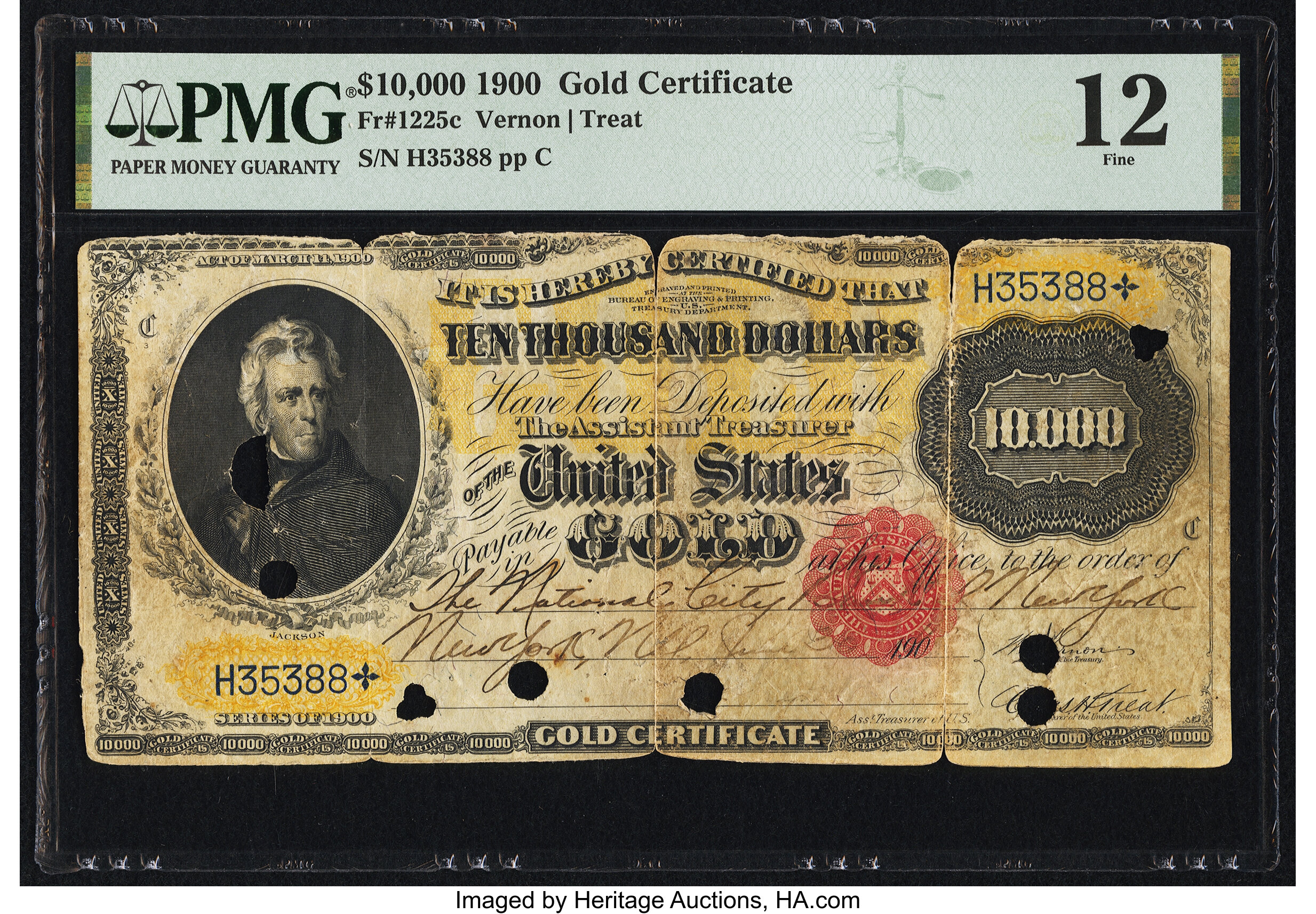 image for: Fr. 1225c $10,000 1900 Gold Certificate PMG Fine 12, POCs....
