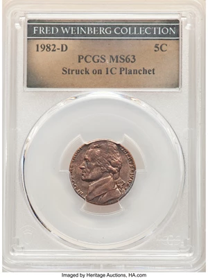 image for: 1982-D 5C MS63 PCGS. PCGS Population: (10/443). NGC Census: (2/285). CDN: $2 Whsle. Bid for NGC/PCGS MS63. Mintage 373,726,...