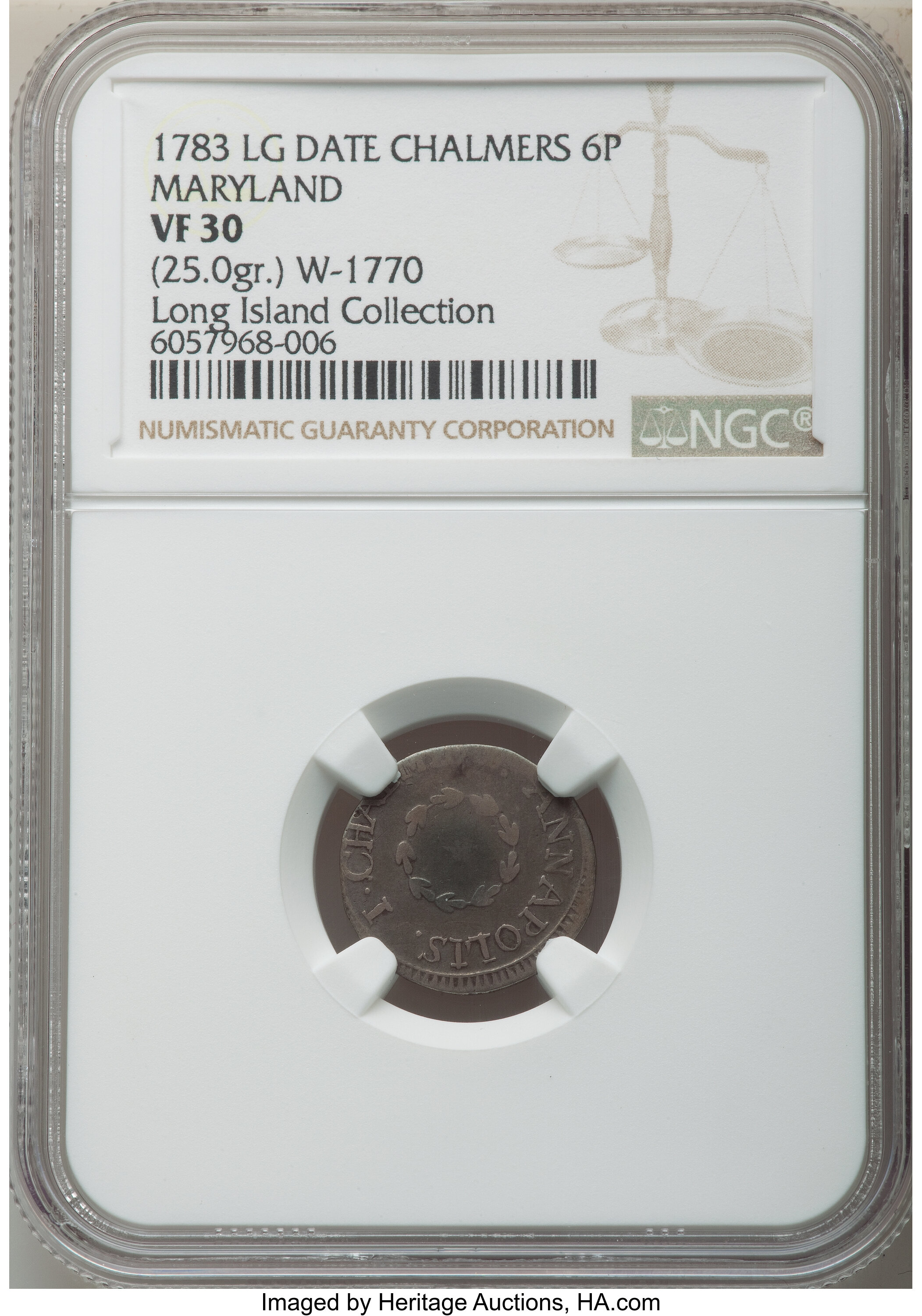 image for: 1783 6PENCE Chalmers Sixpence, Large Date, VF30 NGC. Breen-1014, W-1770, R.6. ...