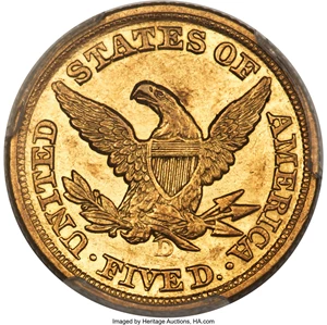 image for: 1850-D $5 AU58+ PCGS. Variety 28-V....