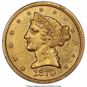 image for: 1870-CC $5 AU55 PCGS. Variety 1-A....