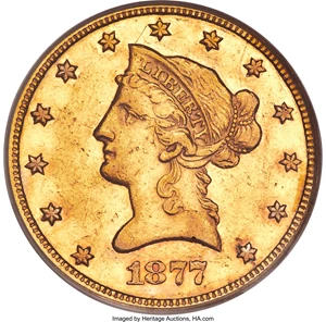 image for: 1877 $10 AU50 PCGS....
