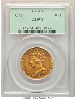 image for: 1877 $10 AU50 PCGS....