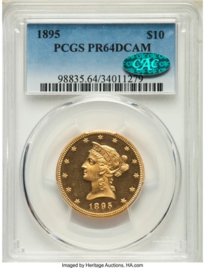 image for: 1895 $10 PR64 Deep Cameo PCGS. CAC. JD-1, R.6....