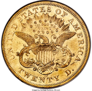 image for: 1870-CC $20 AU50 NGC. Variety 2-B....