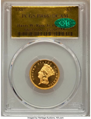 image for: 1887 $3 PR66+ Deep Cameo PCGS. CAC. JD-1, R.4....