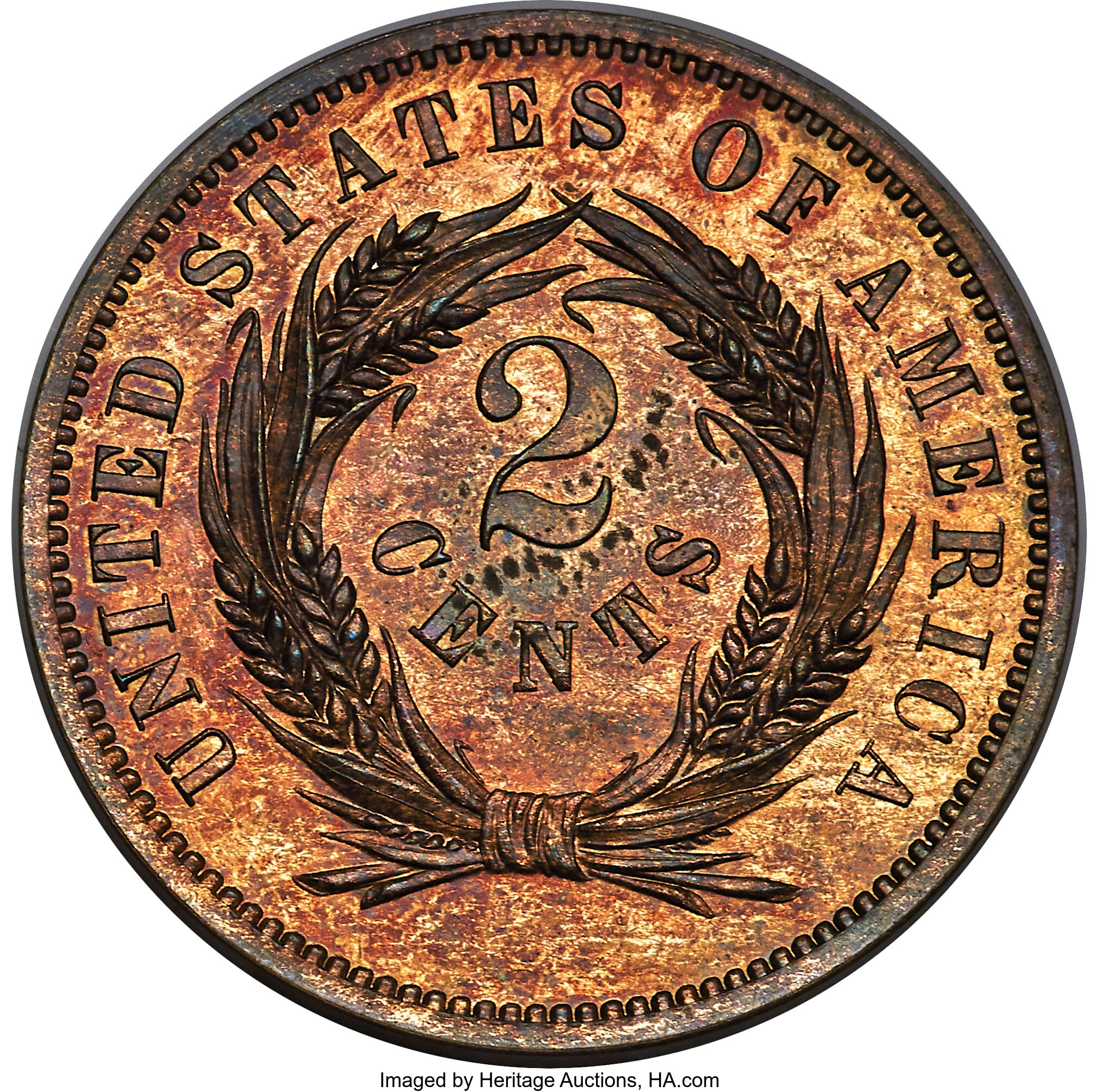 image for: 1863 2C Two Cents, Judd-305, Pollock-370, Baker-37, Musante GW-670, R.4, PR65 Red and Brown PCGS. CAC....