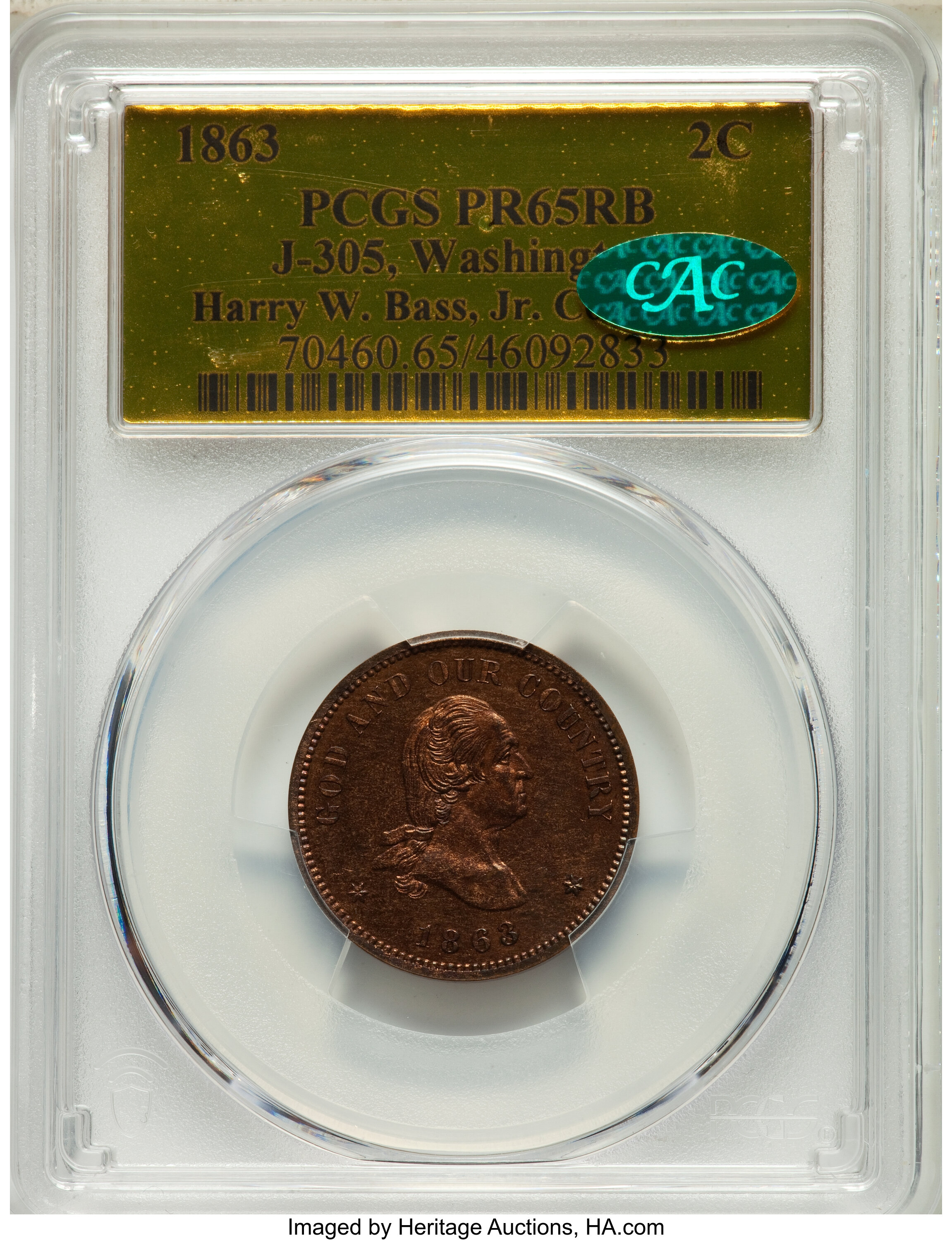 image for: 1863 2C Two Cents, Judd-305, Pollock-370, Baker-37, Musante GW-670, R.4, PR65 Red and Brown PCGS. CAC....
