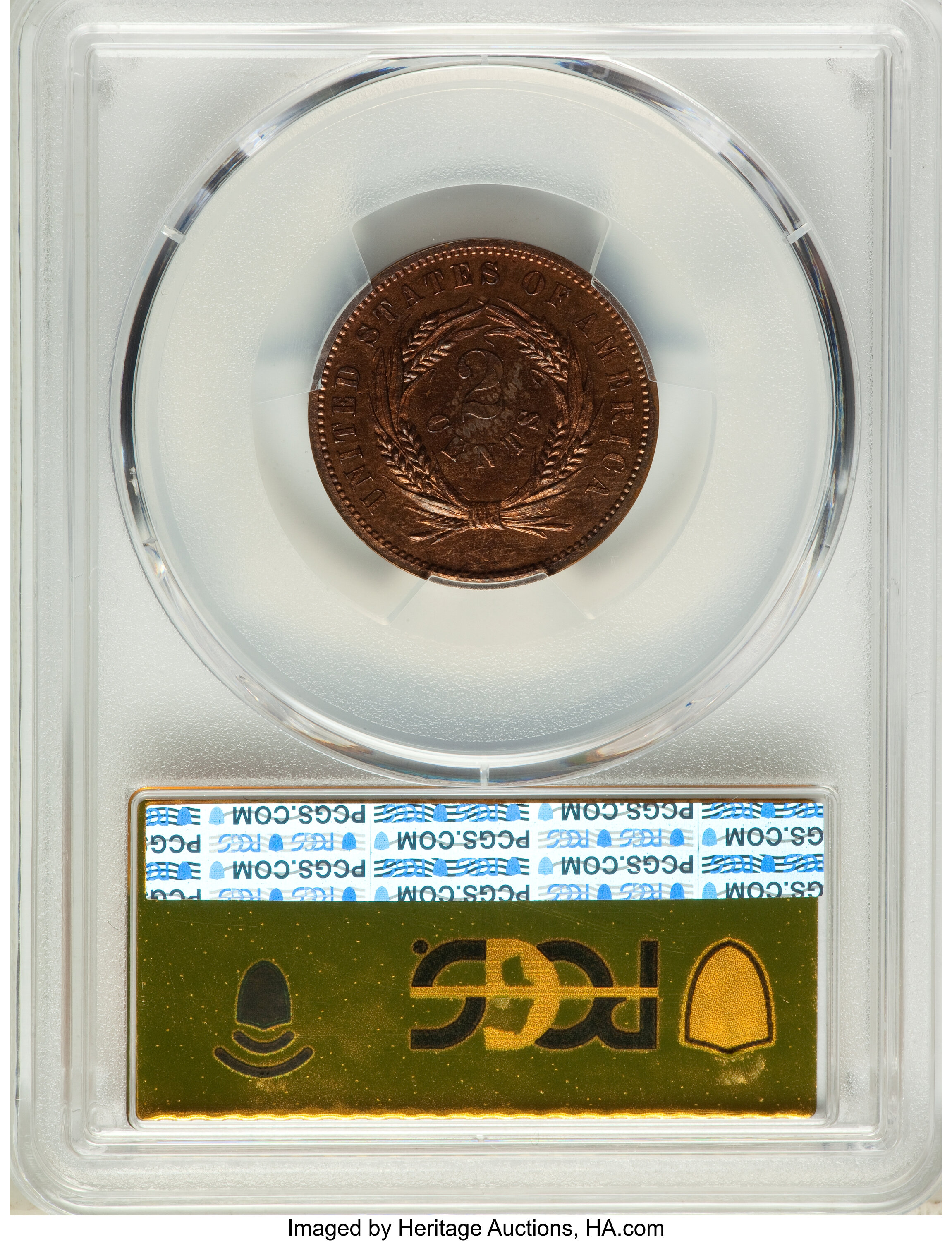 image for: 1863 2C Two Cents, Judd-305, Pollock-370, Baker-37, Musante GW-670, R.4, PR65 Red and Brown PCGS. CAC....