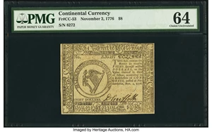 image for: Continental Currency November 2, 1776 $8 PMG Choice Uncirculated 64....