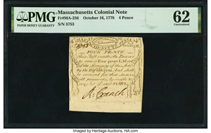 image for: Massachusetts October 16, 1778 4d PMG Uncirculated 62....