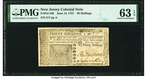 image for: New Jersey June 14, 1757 30s PMG Choice Uncirculated 63 EPQ....