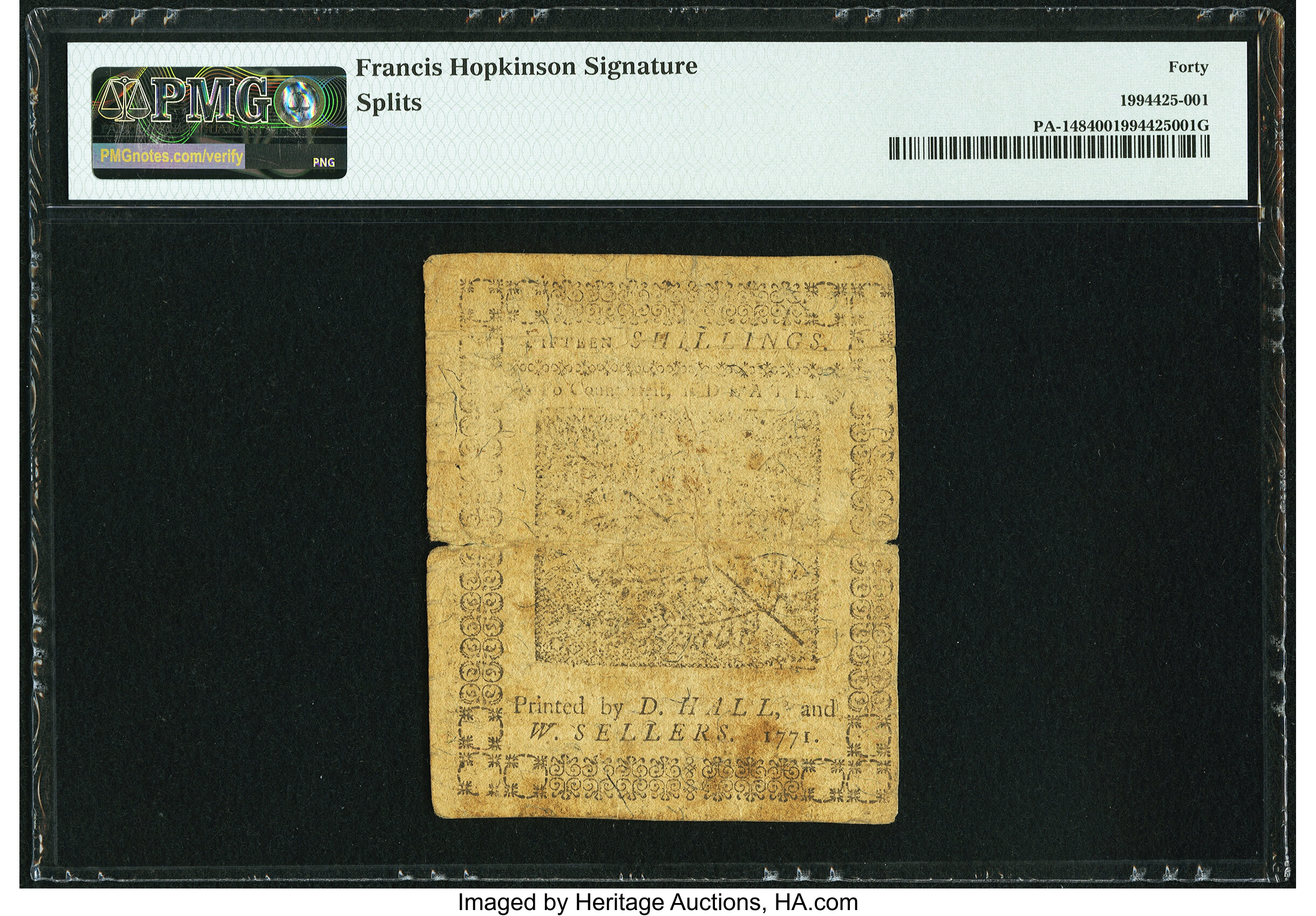 image for: Pennsylvania March 20, 1771 15s PMG Extremely Fine 40....