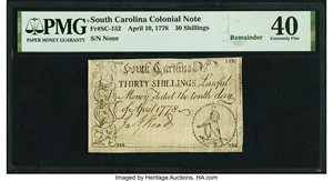 image for: South Carolina April 10, 1778 30s Remainder PMG Extremely Fine 40....