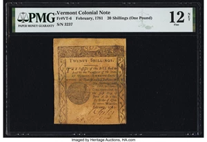 image for: Vermont February 1781 20s PMG Fine 12 Net....