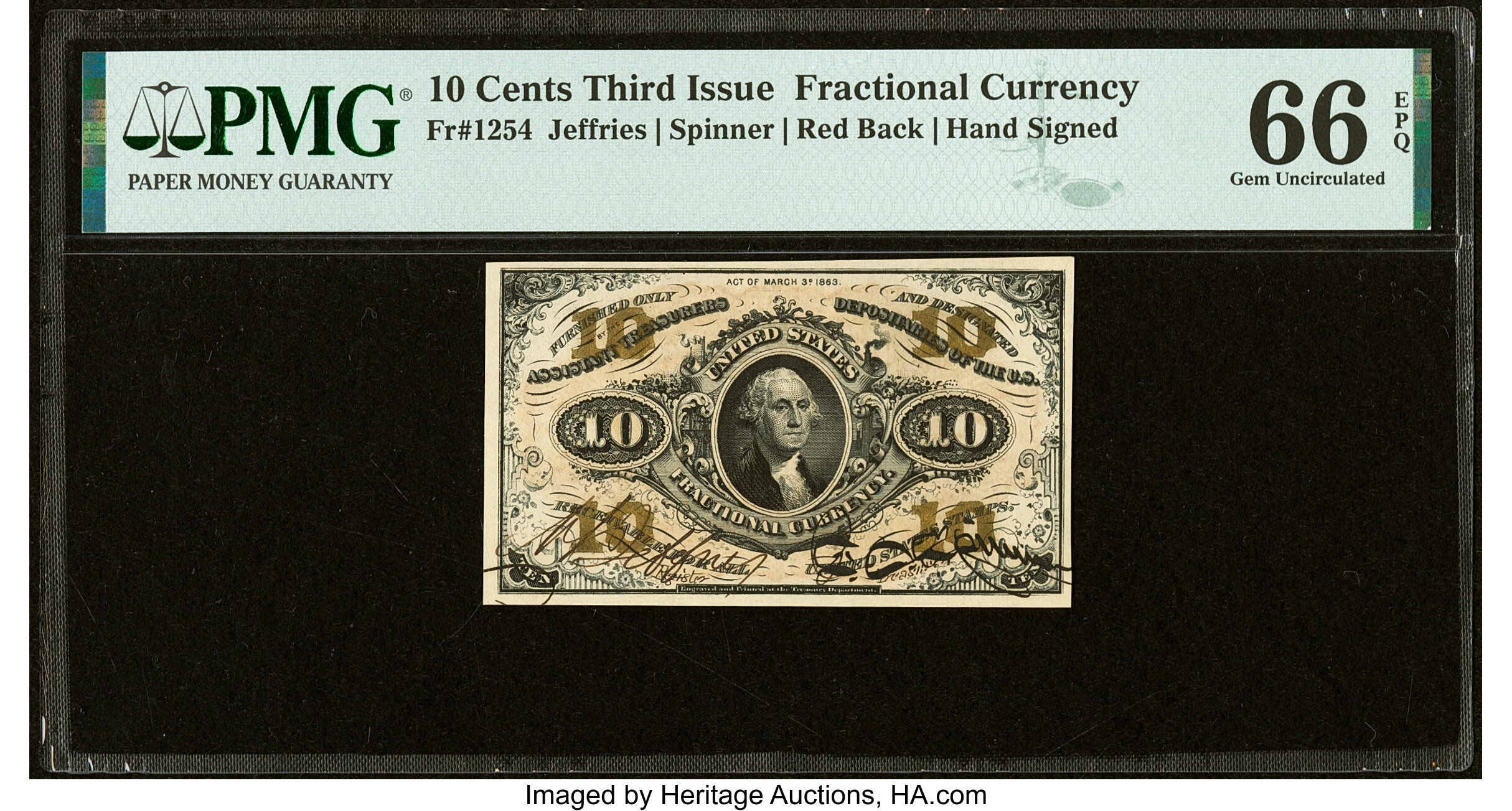 image for: Fr. 1254 10¢ Third Issue PMG Gem Uncirculated 66 EPQ....