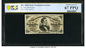 image for: Fr. 1291 25¢ Third Issue PCGS Banknote Superb Gem Unc 67 PPQ....