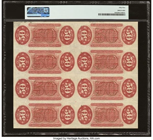 image for: Fr. 1347 (6)-1350 (2) 50¢ Third Issue Justice Uncut Block of Eight PMG About Uncirculated 55....