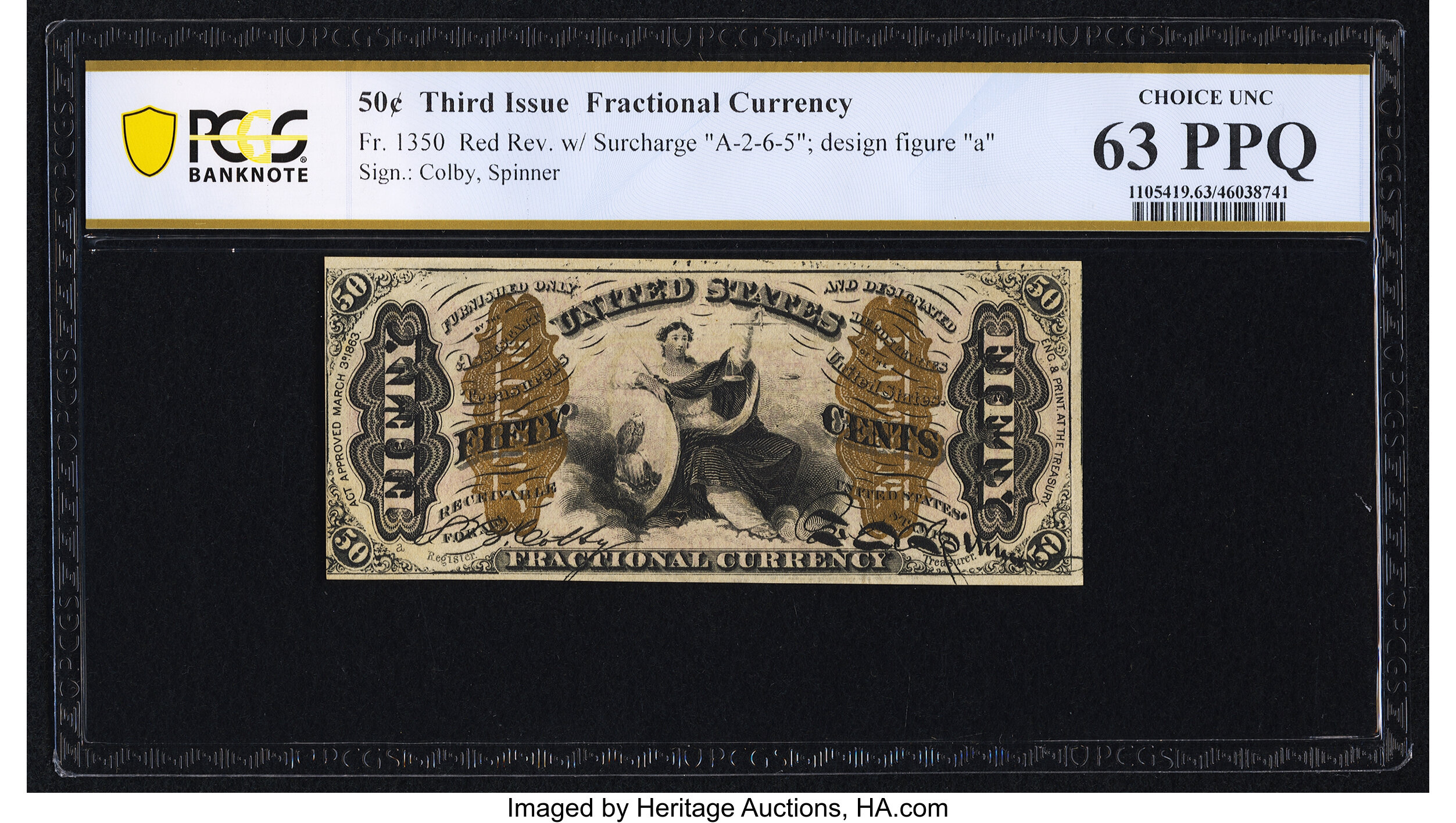 image for: Fr. 1350 50¢ Third Issue Justice PCGS Banknote Choice Unc 63 PPQ....