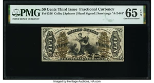 image for: Fr. 1356 50¢ Third Issue Justice PMG Gem Uncirculated 65 EPQ....