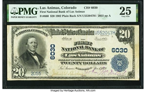 image for: Las Animas, CO - $20 1902 Plain Back Fr. 660 The First National Bank Ch. # 6030 PMG Very Fine 25....