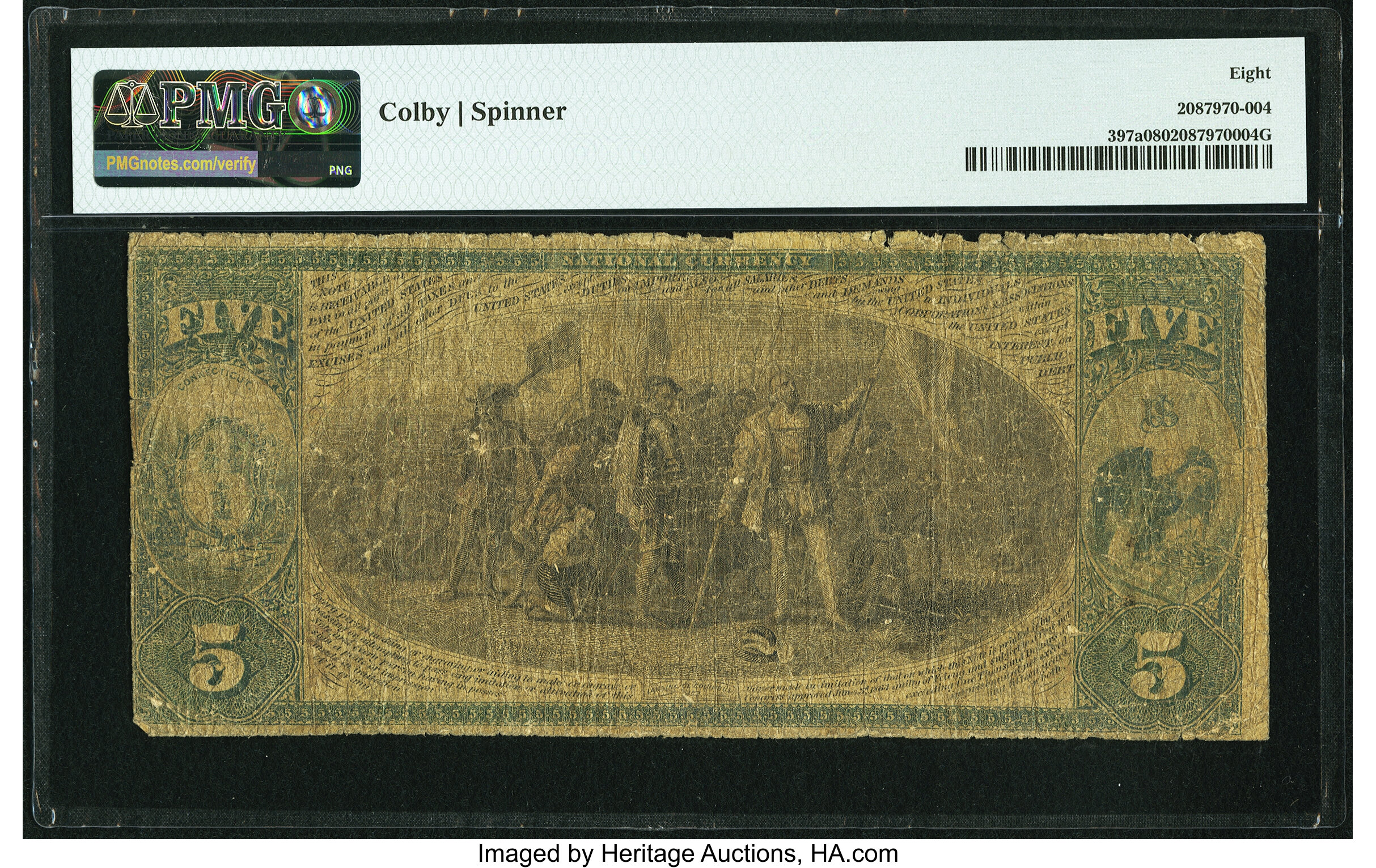 image for: New London, CT - $5 Original Fr. 397a The National Union Bank Ch. # 1175 PMG Very Good 8....