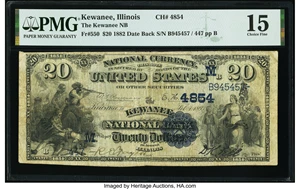 image for: Kewanee, IL - $20 1882 Date Back Fr. 550 The Kewanee National Bank Ch. # (M)4854 PMG Choice Fine 15....