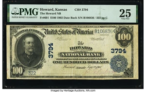 image for: Howard, KS - $100 1902 Date Back Fr. 691 The Howard National Bank Ch. # 3794 PMG Very Fine 25....