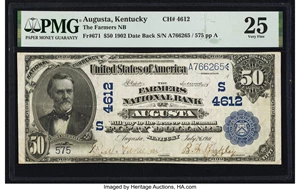 image for: Augusta, KY - $50 1902 Date Back Fr. 671 The Farmers National Bank Ch. # (S)4612 PMG Very Fine 25....